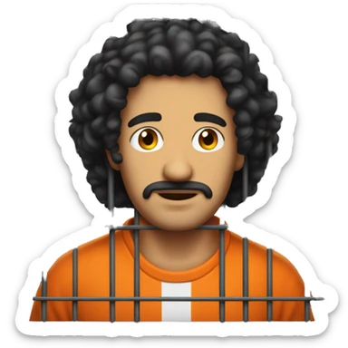 an italian man behind jail bars with an orange jumpsuit on and curly black hair sticker