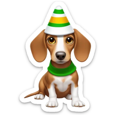 ดัชชุนเอลฟ์
"Create an elf dachshund emoji wearing a pointed hat with bell. Simple design with green outfit, striped socks on tiny paws. Maintain minimal cute style with basic shapes." sticker
