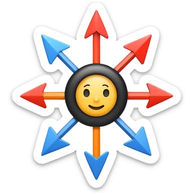 “Didactic emoji illustrating centripetal movement from the center outward, with a central dot and arrows expanding in all directions, clean flat design, bold lines, simple colors, educational style, transparent background.” sticker