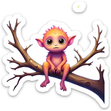 3D, create an image of a cartoon monster with big eyes sitting on a tree branch, thomas kinkade and paul lehr, pixar cute character design, by Anne Stokes, splashes of neon galaxies, adorably cute, drew struzan inspiration, 2019, by Wojciech Korneli Stattler, beautiful mattepainting sticker