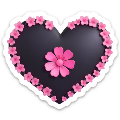goth sakura heart, black heart with a dramatic shadow and glowing pink sakura, moody and vibrant sticker