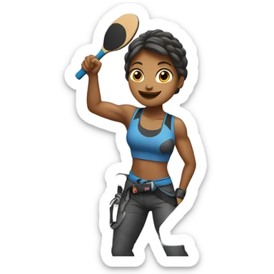a female rock climber is playing ping pong  sticker