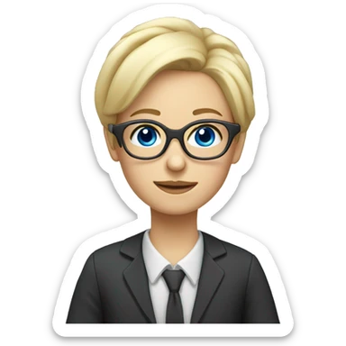 Teacher with glasses at desk blonde short hair blue eyes sticker