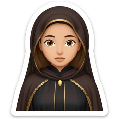 create an emoji of a girl wearing a shayla (شيله) and abaya, brunette girl (her hair shows ofc it is not a hijab) like more of a khaleeji shayla sticker