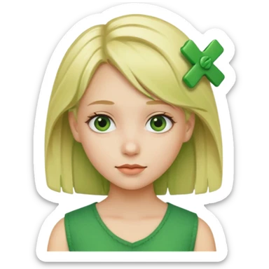 blonde girl with green color hairclip sticker