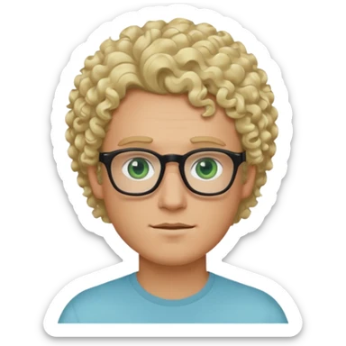 white guy with curly blonde hair and light blue ish green eyes with black glasses  sticker