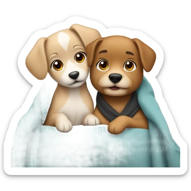 couple sitting on sofa with blanket and two small dogs sticker