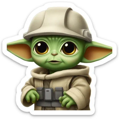 Baby Yoda  wore a yellow construction helmet sticker