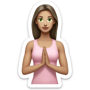 White brunette green eyes yoga girl light pink clothes  sticker