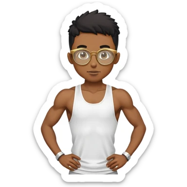 skinny black boy athlete in stringer with gold glasses sticker