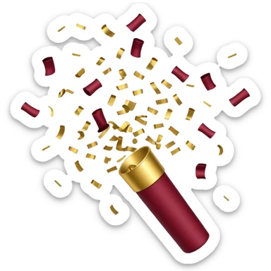 Burgundy and white confetti coming out of gold popper sticker
