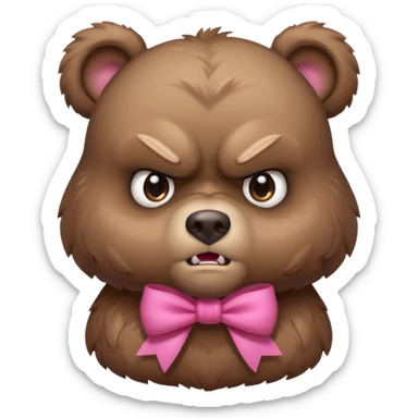 adorable angry bear, bust up, wearing a pink bow sticker