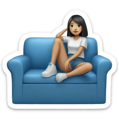 Blue colour 🛋️ sofa and asian girl 👧🏻 is chilling on there sticker