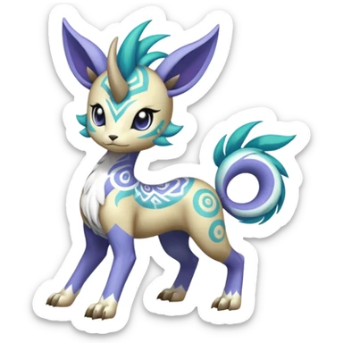 Tropical Tiny Marked Patterned Tribal Colorful Skilled Adept Graceful Asian Painted Garurumon-Meloetta-Absol-Suicune-Cobalion-fusion-hybrid-creature (full body) sticker