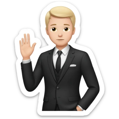white man in formal suit in thought, shows something with his hand sticker
