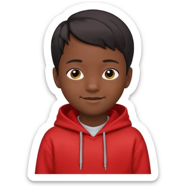 niño de 7 años, con pelo y piel negra. sudadera roja, pelo muy corto  sticker