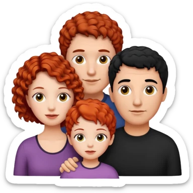 a family of three, all three white: the mother with short, curly red hair, the father with black hair, and the daughter with black hair. sticker