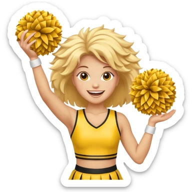 football cheerleader, hold a big cheering pom, yellow and twinkle sticker
