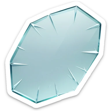 A broken glass design created in the style of an Apple iOS emoji. The shattered glass should be scattered in a realistic but minimalistic way, as if lying on an invisible, transparent surface. The shards should remain within the visual bounds of a typical emoji, with sharp, clean edges, subtle reflections, and varying fragment sizes. Use soft gradients, no outlines, and rounded corners where appropriate to match the iOS aesthetic. The overall illustration should feature a soft 3D appearance with delicate shadows and glass-like texture. Transparent background. High resolution. PNG format. sticker
