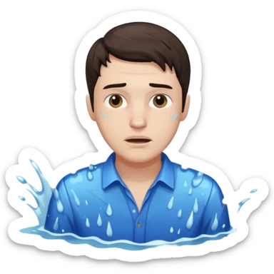 clothed brunette Man drowning with more water and splashes  sticker