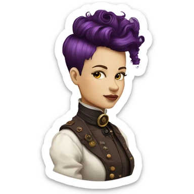 steampunk profile short hair mohawk purple Victorian wavy  on Caucasian girl with small nose round fat face sticker