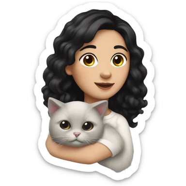 Pretty Romanian woman with loose black hair with fluffy soft cat ears and a fluffy soft tail sticker