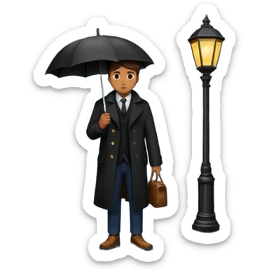 Man with umbrella , streetlight reflection, Midnight Wander. sticker