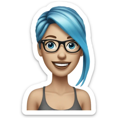 3d photo Realistic Balayage pale beautiful tattooed woman with glasses and blue eyes happy and fashionable  sticker