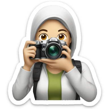 asian woman holding a nikon camera sticker