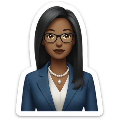 black woman ceo, black glasses, straight hair, blue blazer, pearl necklace sticker