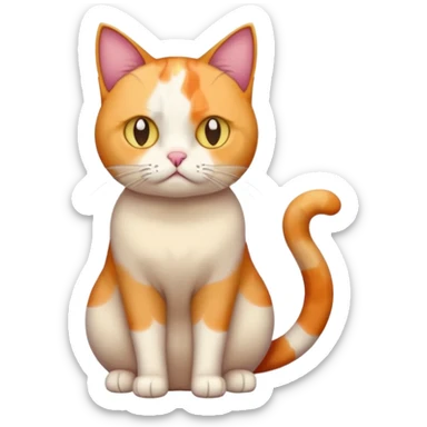 full body colourful calico cat with skinny head and fat body with an anxious face sticker