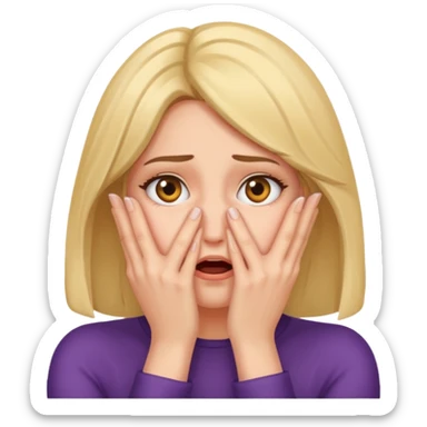 Scared woman with hands covering face but peeking through  sticker