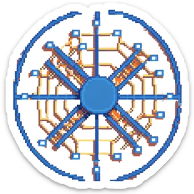 network in a circular form with blue boxes at intersection points sticker