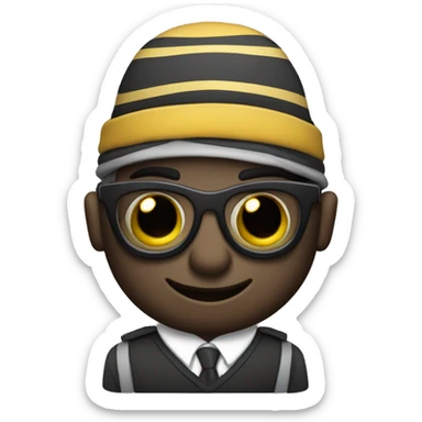 ladrón con antifaz, camiseta a rallas, gorro negro y bolsa de dinero sticker