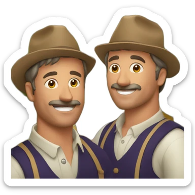 two winegrower males friends in france with grapes sticker