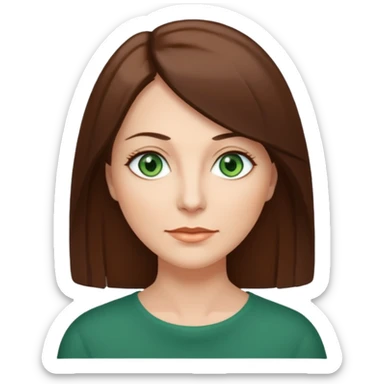 middle age woman with green eyes and shoulder length straight brown hair sticker