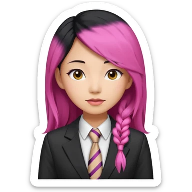 long black and a little pink haired asian woman with tie and blazer sticker