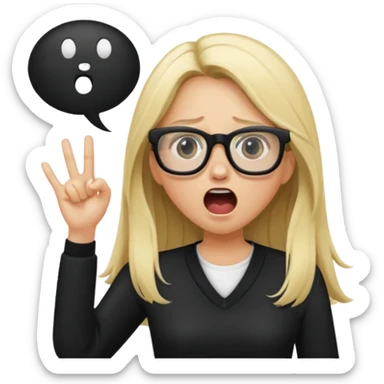 blonde girl with long hair, white glasses, black clothes, shouting bad words sticker