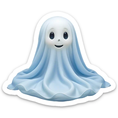 An adorable, peacefully floating sheet-like ghost in gentle pastel whites and blues, its soft, rounded form loosely draped, head resting with closed, serene sparkling eyes and a tiny, contented smile, simplified yet irresistibly charming, highly detailed, with a soft glowing outline that captures the essence of a sleepy, endearing spirit wrapped in cozy slumber! sticker