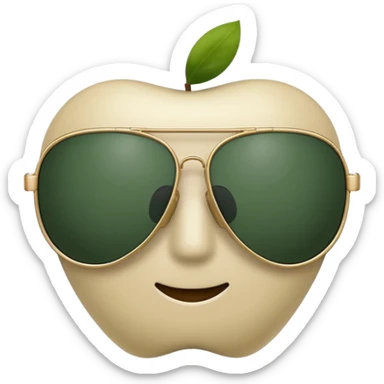 minimalist aviator sunglasses with light beige frame and dark green lenses, Apple emoji style, no text sticker