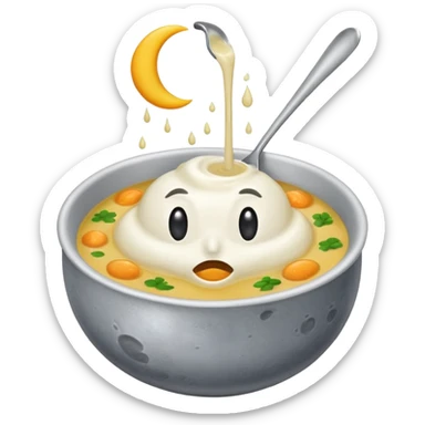 moon with droopy eyes being stirred like soup sticker