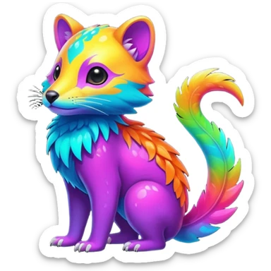 Colorful neon-colored tropical exotic shiny beautiful fantasy-Cacomistle-oncilla-animal-hybrid (full body) sticker