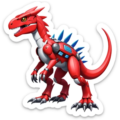 Furry Cool Edgy Futuristic shiny colorful Digimon-Fakemon-Guilmon-Velociraptor-Mecha full body   sticker