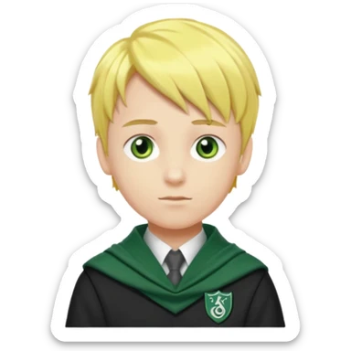 yellow hair boy in Slytherin uniform with silver scarf sticker
