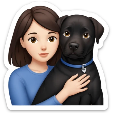 Brunette hugging a black labrador/american staffordshire dog sticker