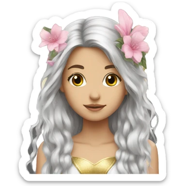 Beautiful, flower, fairy, pink, silver, gold, long hair, wings sticker