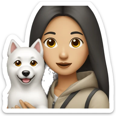 asian girl with Japanese spitz dog sticker