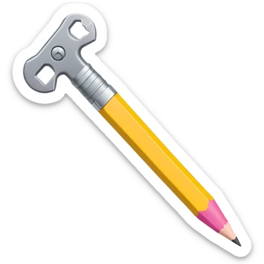 A flat-style illustration of a pencil crossed with a wrench, forming an "X" shape. The pencil is yellow with a pink eraser, and the wrench is metallic gray. Clean, simple, modern design, cartoon style, white background, iOS emoji aesthetic. sticker