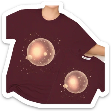 Person wearing maroon vintage sepia T shirt with nebulas galaxies and constellations star map celestial illustration t shirt sticker