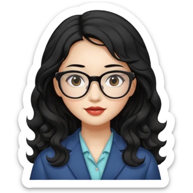 Beautiful girl,Black hair,wavy hair，long hair,Black eyes,Chinese, square glasses sticker